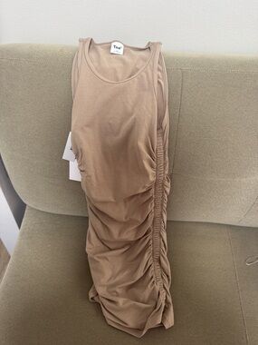 TNA Sleeveless Ruched Tank Dress in Taupe Beige